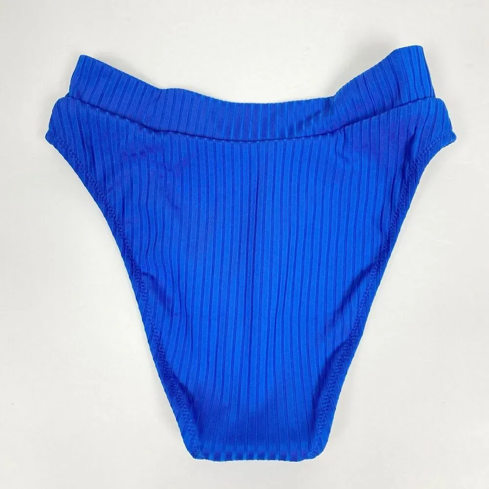 J. Crew Bikini Women XS Wide-rib crossover cheeky bottom Blue NWT Beach Swimwear - Picture 4 of 5